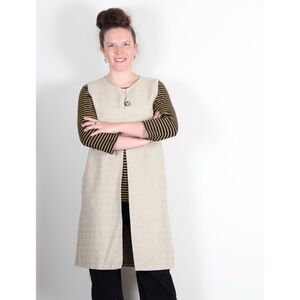 Cut Loose Canvas Texture Long Tunic 
Vest with Pockets